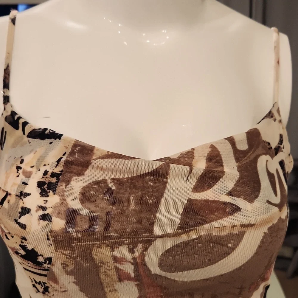 [Forever 21] Beige Print Spaghetti Strap Dress - Size L - Picture 4 of 8